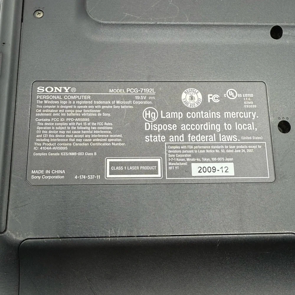 Sony Vaio PCG-7192L VGN-NW310F Laptop FOR PARTS ONLY